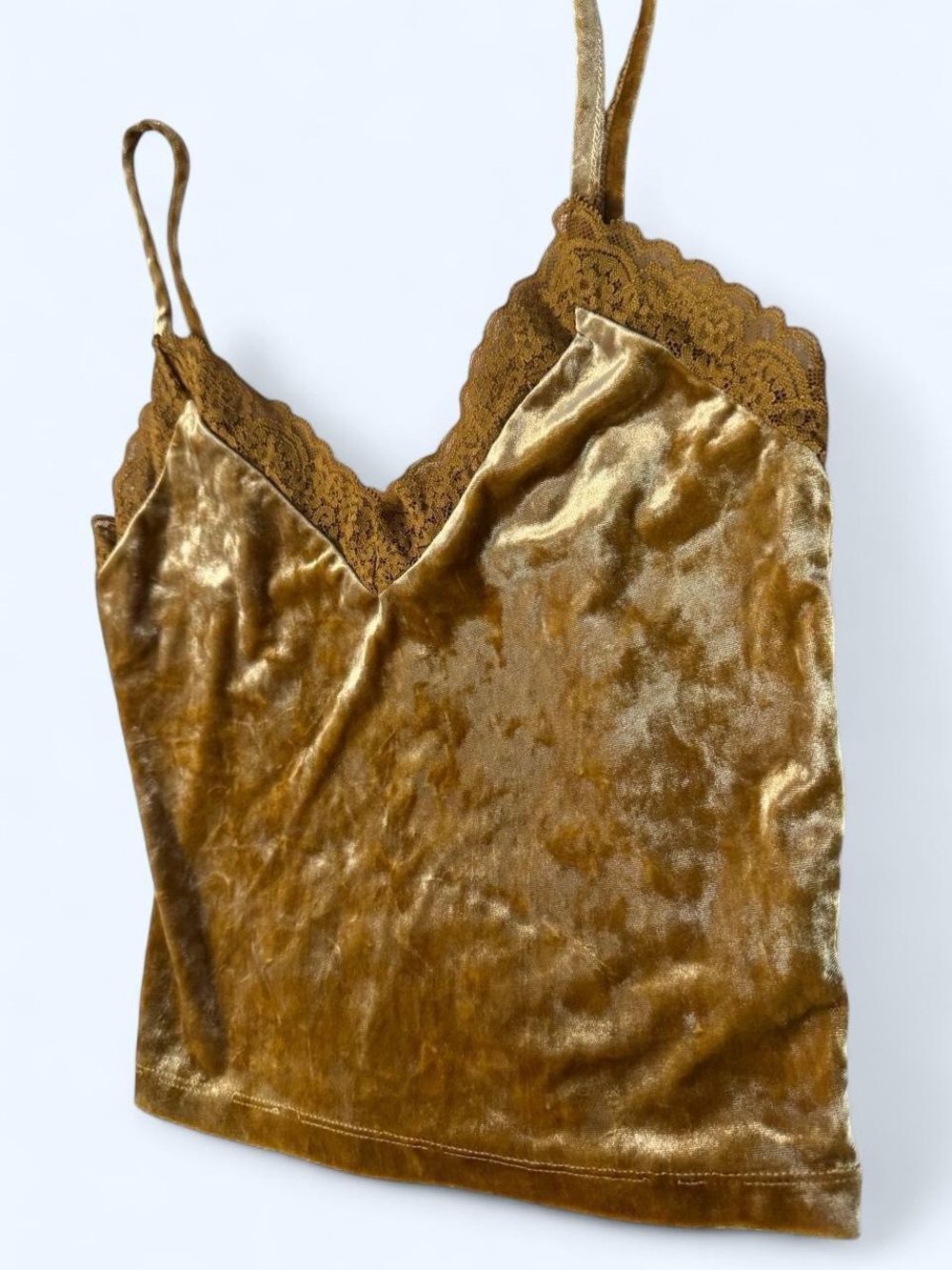 Forever 21 Gold Velvet Lace-Trim Cami